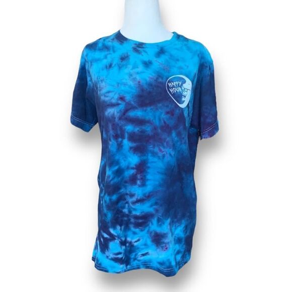Happy Hour Blue Tie Dye T-shirt Blue Moon Unisex Short Sleeve Crewneck Medium - Picture 1 of 9